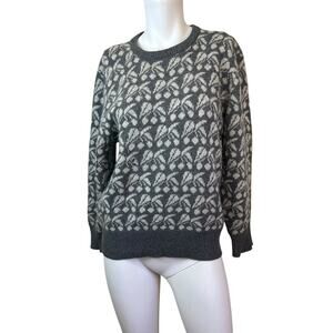 Motomachi Kobe Yarn Knit Gray & White Wool Blend Sweater Japanese XS Tiny Hole